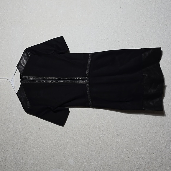 Helmut Lang Motion Leather Trim Black Dress size 2 - Picture 2 of 7